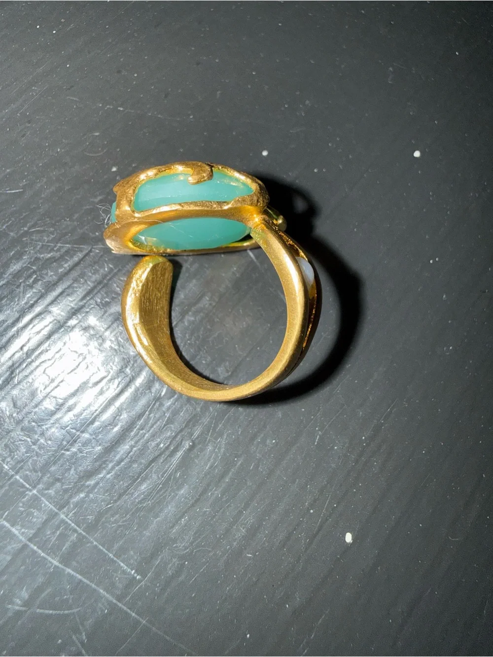 Ottoman Hands Gold-Trimmed Seafoam Green Cabochon Statement Ring